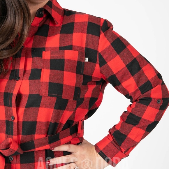 Agnes&Dora Flannel Tunic Buffalo Check- Red/Black - Picture 3 of 3